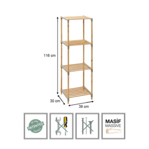 Ραφιέρα δαπέδου ξύλινη - πλαστική χρώμα φυσικό - μπεζ 38x30x116εκ. - Image 5