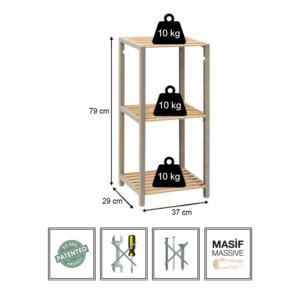 Ραφιέρα δαπέδου - Κομοδίνο ξύλινο - πλαστικό χρώμα φυσικό - μπεζ 37x29x79εκ. - Image 5