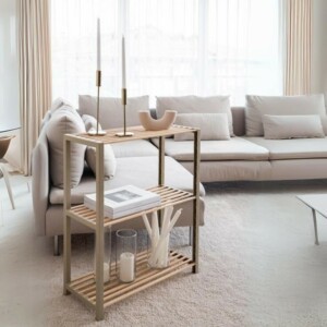 Ραφιέρα δαπέδου - Τραπεζάκι βοηθητικό ξύλινο - πλαστικό χρώμα φυσικό - μπεζ 65x29x78εκ. - Image 2