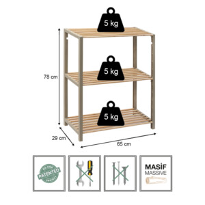 Ραφιέρα δαπέδου - Τραπεζάκι βοηθητικό ξύλινο - πλαστικό χρώμα φυσικό - μπεζ 65x29x78εκ. - Image 4