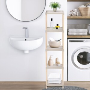 Ραφιέρα δαπέδου πλαστική - ξύλινη χρώμα φυσικό - μπεζ 28x25x137εκ. - Image 2