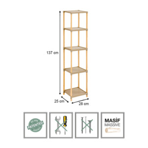 Ραφιέρα δαπέδου πλαστική - ξύλινη χρώμα φυσικό - μπεζ 28x25x137εκ. - Image 3