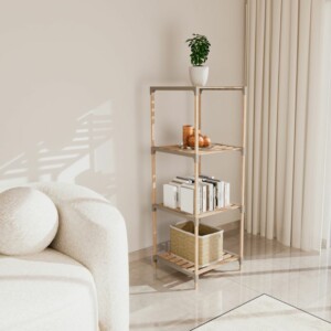 Ραφιέρα δαπέδου ξύλινη - πλαστική χρώμα φυσικό - μπεζ 41x33x113εκ. - Image 3