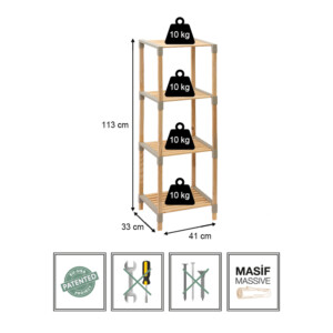 Ραφιέρα δαπέδου ξύλινη - πλαστική χρώμα φυσικό - μπεζ 41x33x113εκ. - Image 5