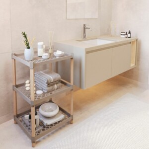 Ραφιέρα δαπέδου πλαστική - ξύλινη χρώμα φυσικό - μπεζ 45x38x79εκ. - Image 2