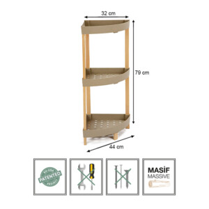 Ραφιέρα δαπέδου γωνιακή πλαστική - ξύλινη χρώμα φυσικό - μπεζ 44x32x79εκ. - Image 4