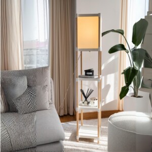 Φωτιστικό δαπέδου ξύλινο - πλαστικό χρώμα μπεζ 29x25x137εκ. - Image 2