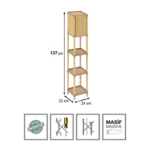 Φωτιστικό δαπέδου ξύλινο - πλαστικό χρώμα φυσικό - μπεζ 24x22x137εκ. - Image 3