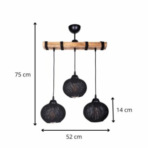 Φωτιστικό οροφής Sirmione Megapap E27 ξύλινο - σχοινί τρίφωτο χρώμα μαύρο - φυσικό 49x17x75εκ. - Image 3