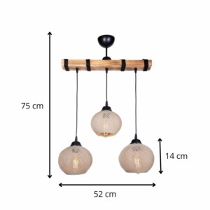 Φωτιστικό οροφής Sirmione Megapap E27 ξύλινο - σχοινί τρίφωτο χρώμα μπεζ - φυσικό 49x17x75εκ. - Image 3