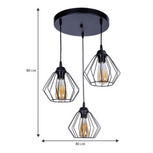 Φωτιστικό οροφής Bart Megapap E27 μεταλλικό τρίφωτο χρώμα μαύρο 40x40x80εκ. - Image 3