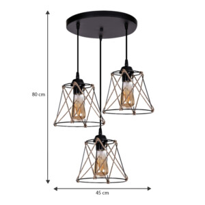 Φωτιστικό οροφής Cesa Megapap E27 μεταλλικό - σχοινί τρίφωτο χρώμα μαύρο 45x40x70εκ. - Image 3