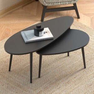 Τραπεζάκι σαλονιού σετ 2 τμχ Elips Megapap χρώμα μαύρο 116x46x46εκ. - Image 2