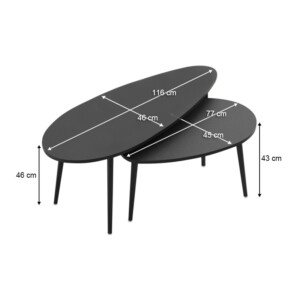Τραπεζάκι σαλονιού σετ 2 τμχ Elips Megapap χρώμα μαύρο 116x46x46εκ. - Image 3