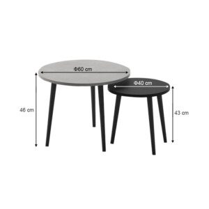 Τραπεζάκι σαλονιού σετ 2 τμχ Roma Megapap χρώμα γκρι ρετρό - μαύρο 60x60x46εκ. - Image 4