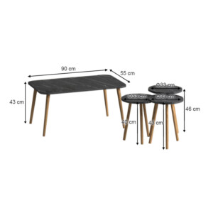 Τραπεζάκι σαλονιού σετ 4 τμχ Soul Megapap χρώμα μαύρο εφέ μαρμάρου 90x55x43εκ. - Image 4