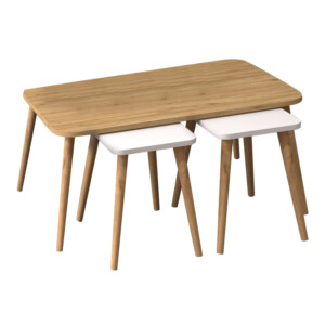 Τραπεζάκι σαλονιού σετ 3 τμχ Oliva Megapap χρώμα oak - λευκό 90x55x46εκ. - Image 3
