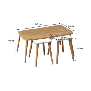 Τραπεζάκι σαλονιού σετ 3 τμχ Oliva Megapap χρώμα oak - λευκό 90x55x46εκ. - Image 4