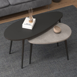 Τραπεζάκι σαλονιού σετ 2 τμχ Elips Megapap χρώμα μαύρο - γκρι ρετρό 116x46x46εκ. - Image 2