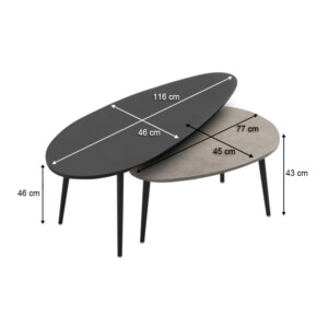 Τραπεζάκι σαλονιού σετ 2 τμχ Elips Megapap χρώμα μαύρο - γκρι ρετρό 116x46x46εκ. - Image 3