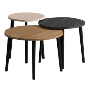 Τραπεζάκι σαλονιού σετ 3 τμχ Roma Megapap χρώμα oak - μαύρο εφέ μαρμάρου - κρεμ Φ60x46εκ. - Image 2