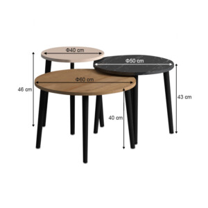 Τραπεζάκι σαλονιού σετ 3 τμχ Roma Megapap χρώμα oak - μαύρο εφέ μαρμάρου - κρεμ Φ60x46εκ. - Image 4