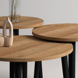 Τραπεζάκι σαλονιού σετ 3 τμχ Roma Megapap χρώμα oak Φ60x46εκ. - Image 3