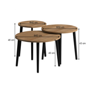 Τραπεζάκι σαλονιού σετ 3 τμχ Roma Megapap χρώμα oak Φ60x46εκ. - Image 4