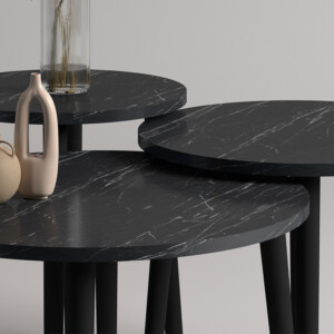 Τραπεζάκι σαλονιού σετ 3 τμχ Roma Megapap χρώμα μαύρο εφέ μαρμάρου Φ60x46εκ. - Image 3