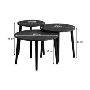 Τραπεζάκι σαλονιού σετ 3 τμχ Roma Megapap χρώμα μαύρο εφέ μαρμάρου Φ60x46εκ. - Image 4