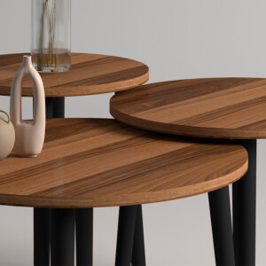 Τραπεζάκι σαλονιού σετ 3 τμχ Roma Megapap χρώμα καρυδί Φ60x46εκ. - Image 3