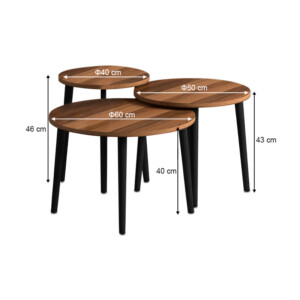 Τραπεζάκι σαλονιού σετ 3 τμχ Roma Megapap χρώμα καρυδί Φ60x46εκ. - Image 4