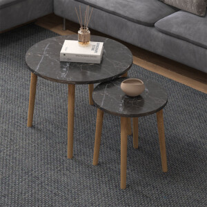 Τραπεζάκι σαλονιού σετ 2 τμχ Roma Megapap χρώμα μαύρο εφέ μαρμάρου 60x60x46εκ. - Image 2