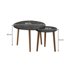 Τραπεζάκι σαλονιού σετ 2 τμχ Roma Megapap χρώμα μαύρο εφέ μαρμάρου 60x60x46εκ. - Image 4