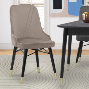 Καρέκλα τραπεζαρίας Floria Megapap από βελούδο χρώμα μπεζ - μαύρο/χρυσό πόδι 54x48x91εκ. - Image 2