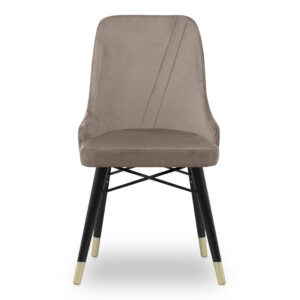 Καρέκλα τραπεζαρίας Floria Megapap από βελούδο χρώμα μπεζ - μαύρο/χρυσό πόδι 54x48x91εκ. - Image 4