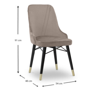 Καρέκλα τραπεζαρίας Floria Megapap από βελούδο χρώμα μπεζ - μαύρο/χρυσό πόδι 54x48x91εκ. - Image 6