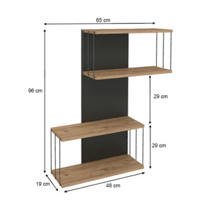 Ραφιέρα τοίχου Destan Megapap χρώμα ανθρακί - φυσικό οξιάς 65x19x96εκ. - Image 4