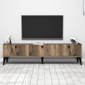 Έπιπλο τηλεόρασης Lidya Megapap χρώμα καρυδί - μαύρο εφέ μαρμάρου 180x35x49εκ. - Image 3