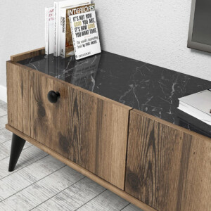 Έπιπλο τηλεόρασης Lidya Megapap χρώμα καρυδί - μαύρο εφέ μαρμάρου 180x35x49εκ. - Image 4