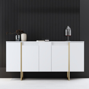 Μπουφές Luxe Megapap χρώμα λευκό - χρυσό 160x35x80εκ. - Image 2