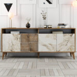 Μπουφές Milan Megapap χρώμα καρυδί - λευκό εφέ μαρμάρου 180x35x78,6εκ. - Image 3