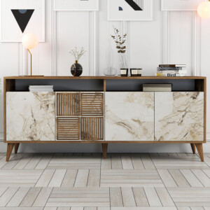 Μπουφές Milan Megapap χρώμα καρυδί - λευκό εφέ μαρμάρου 180x35x78,6εκ. - Image 3