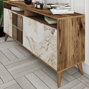 Μπουφές Milan Megapap χρώμα καρυδί - λευκό εφέ μαρμάρου 180x35x78,6εκ. - Image 4