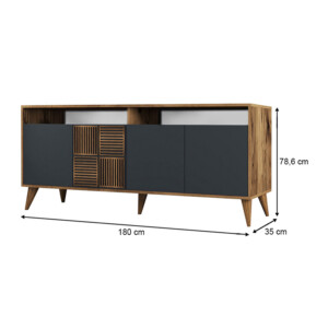 Μπουφές Milan Megapap χρώμα καρυδί - ανθρακί 180x35x78,6εκ. - Image 6