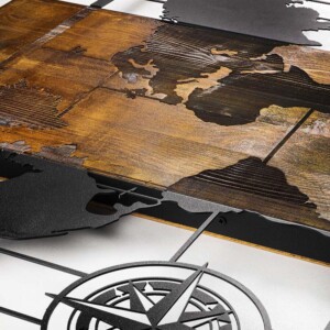 Διακοσμητικό τοίχου World Map Megapap ξύλινο - μεταλλικό χρώμα καρυδί - μαύρο 85x3x58εκ. - Image 3