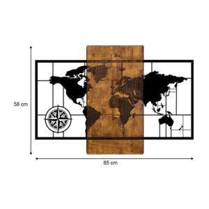 Διακοσμητικό τοίχου World Map Megapap ξύλινο - μεταλλικό χρώμα καρυδί - μαύρο 85x3x58εκ. - Image 4