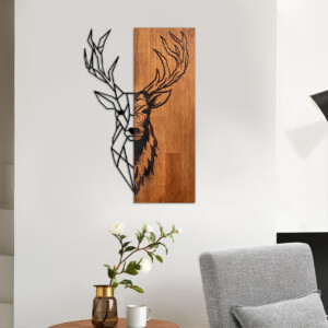 Διακοσμητικό τοίχου Deer Megapap ξύλινο - μεταλλικό χρώμα καρυδί - μαύρο 36x3x58εκ. - Image 2
