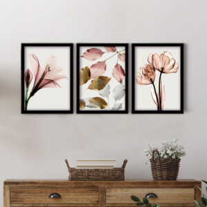 Πίνακας "Pink Flowers" Megapap 3 τμχ. σε πλαίσιο 35x45x2εκ. - Image 2