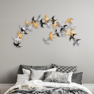 Διακοσμητικό τοίχου Birds Megapap μεταλλικό χρώμα μαύρο - bronze - ασημί 137x62εκ. - Image 2